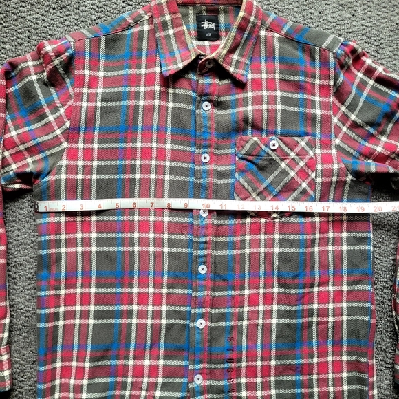 Stussy men's flannel shirt size S button down checked long sleeve fall cotton - Picture 8 of 13
